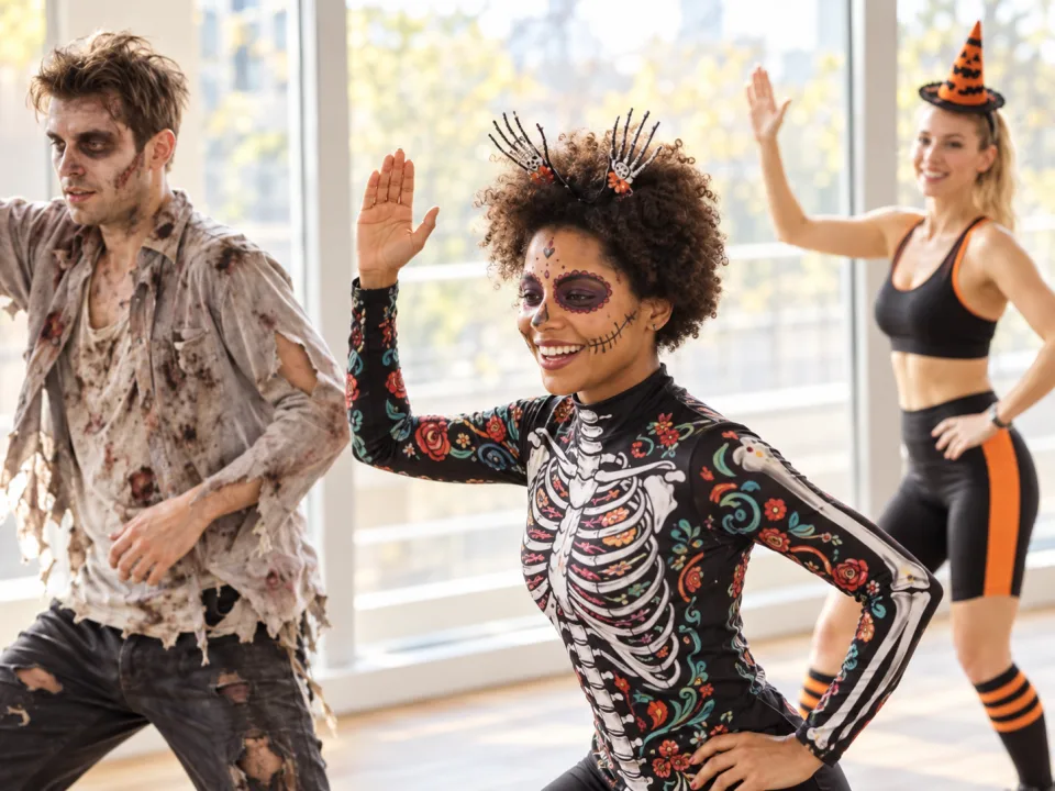 Halloween Zumba dancers in costumes